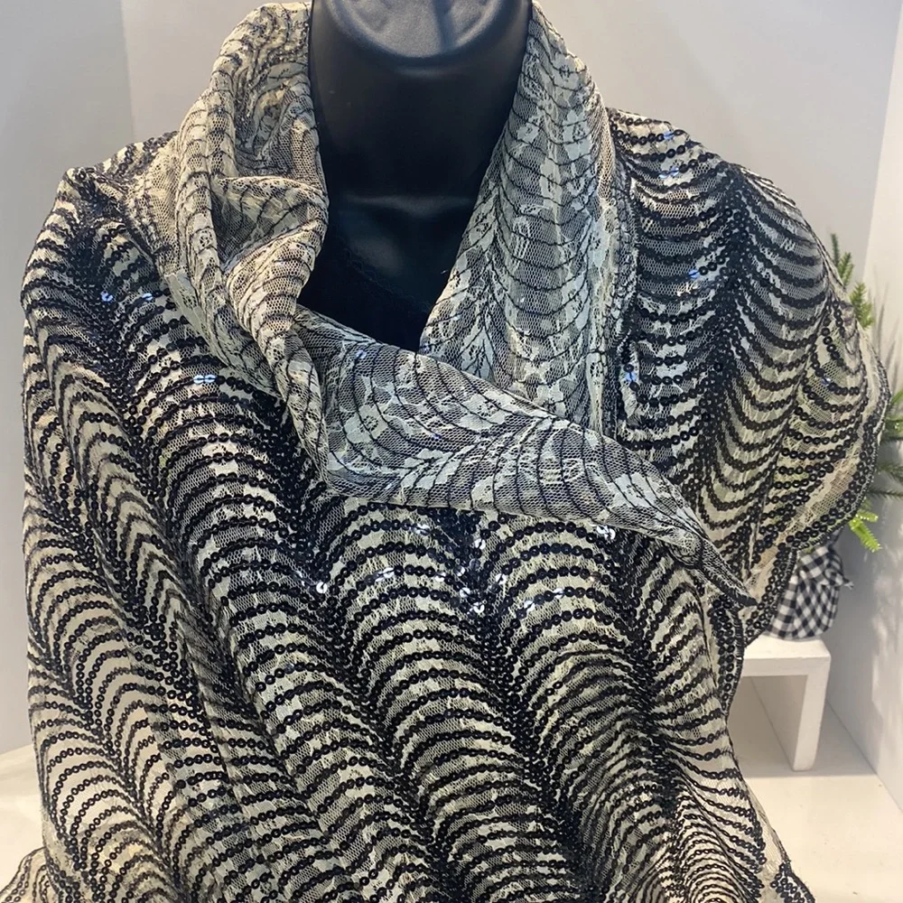 Cejon Black Sequin & Lace Evening Wrap